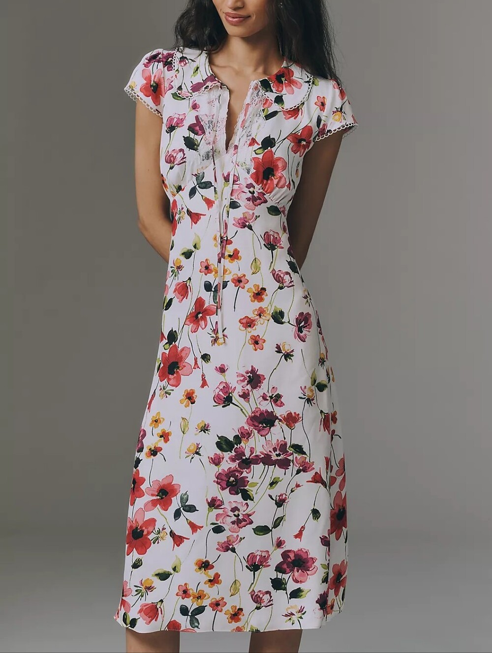 Anthropologie White Floral Print Dress - Size M | Wedding Vacation Party